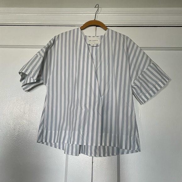 mr. larkin Tops - mr. larkin "pam" shirt baby blue and white stripes size medium